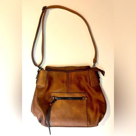 Realer Brown Faux Leather Bag Shoulder or Crossbody Purse Multiple Pockets - Picture 1 of 16